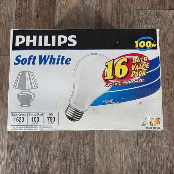 Philips A19 Soft White Light Bulbs 100 Watt 1620 Lumens 16 Count Package Non LED - Picture 3 of 7